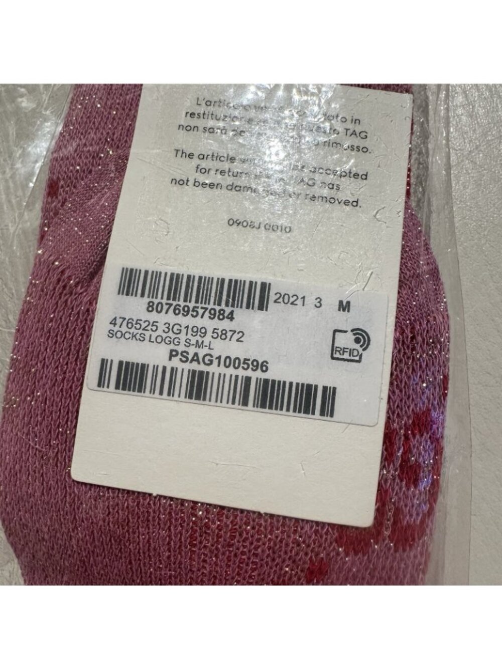 NWT Gucci GG Logo Glittery Socks Pink Women’s Size M Authentic - Picture 6 of 8